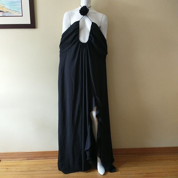 For Love And Lemons Desiree Dress Gown 2X Black Halter Maxi Ruffle Formal New - Picture 3 of 12